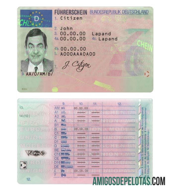 Carta de condução na Alemanha amostra